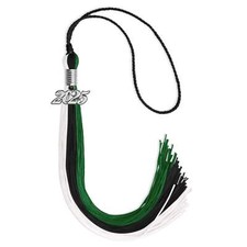 Endea Graduation Black/Green/White Tassel with Silver Date Drop