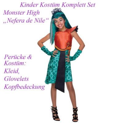 KINDER MONSTER HIGH NEFERA KOSTÜM & PERÜCKE Karneval Fasching Cleopatra Mädchen