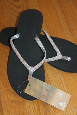 REEF Womens TWISTED STARS Rose GOLD Silver GlitteFLIP FLOPS Beach