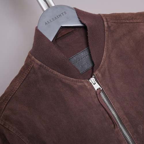 ALL SAINTS Suede Leather Jacket SMALL Mens Biker Bomber Brown KAIGO Celebrity S - Picture 7 of 23