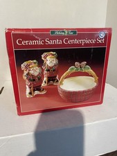 Holiday Time Collectible Ceramic Santa Centerpiece Christmas Set