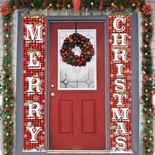 FECEDY Merry Christmas Hanging Banner Porch 72x12 Inch Pack of 2 , Red White