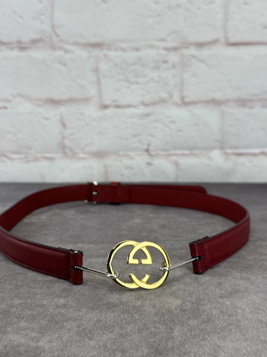 Gucci Red Leather Belt with Gold Buckle New Gucci Calfskin Black/Red Leather Reversible Belt Gold GG  main image 4