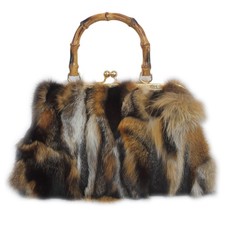 Real Fox Fur Handbag Vintage Kisslock Purse with Handle, Patchwork from Eth...