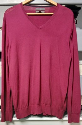 HERRENPULLOVER M & S BURGUNDERFARBEN EXTRAFEINE MERINOWOLLE V-AUSSCHNITT. GR XL