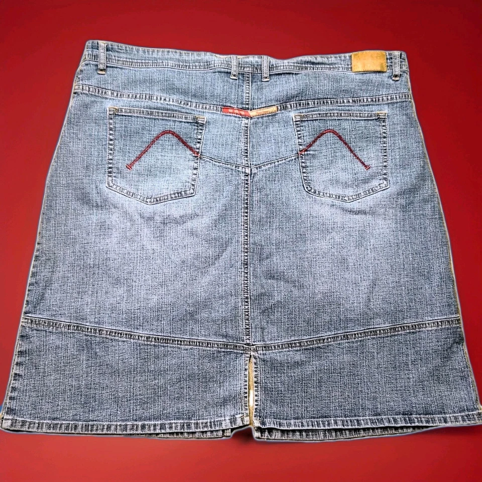 Falda vaquera de colección Y2K Meca para mujer doble abertura talla grande 24W bolsillos traseros Foto 2 de 4