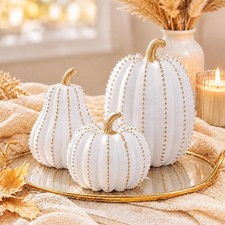 3 Pcs Fall Pumpkin Decorations White Gold Decorative Pumpkins