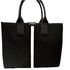 DKNY Black Logo Tote Bag w/ Cream Center Stri...