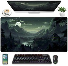XXL Large Gaming Mouse Pad Anime Green Moon Mountains Desk Mat, Desk Decor Mo...