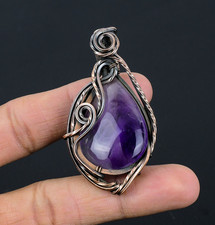 Amethyst Handmade Gemstones Copper Wire Wrapped Wonderful Pendant Jewelry