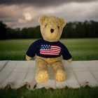 Vintage 1990 Ty Curly Bear Plush Stuffed Animal – American Flag Sweater 17” Rare