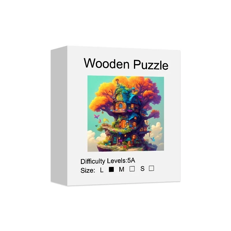 Quebra-cabeça de madeira colorido para casa na árvore para adultos | Forma exclusiva arte quebra-cabeça presente - Imagem 2 de 4