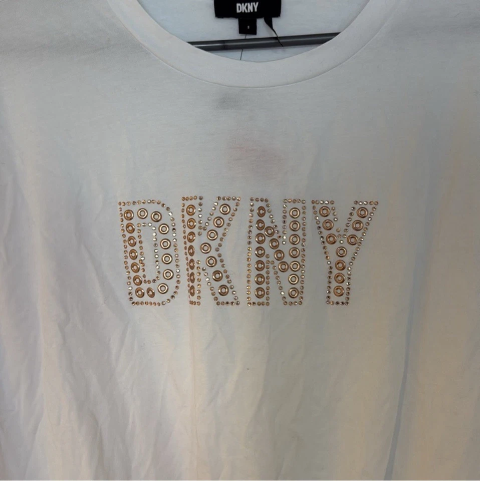 Top DKNY Blanco Corbata Frontal Logo Nuevo con Etiquetas Mujer Pequeño S Foto 2 de 3