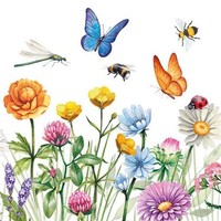 20 Servietten Butterfly Meadow Blumen Wiese Biene Libelle Tischdeko 33X33Cm