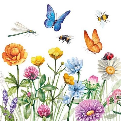20 Servietten Butterfly Meadow Blumen Wiese Biene Libelle Tischdeko 33x33cm