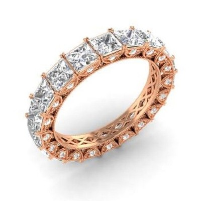 3.70 Ct Princess Cut Lab Created Diamond Eternity Band 14K Solid Rose Gold B