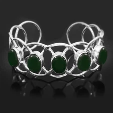 925 Sterling Silver Natural Green Onyx Gemstone Handmade Jewelry Cuff Bracelet