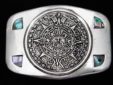 QI07167 VINTAGE 1970s  MAYAN CALENDER  SOUTHWESTERN DESIGN ART BELT BUCKLE