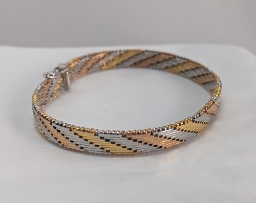Vintage Sterling Silver Tri Color Gold Tone, Copper Bracelet 7 1/4", 16 grams