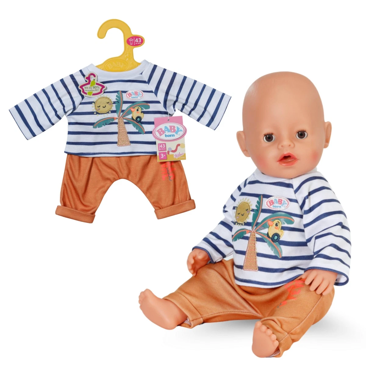 BABY born Palm Tree-Printed Outfit, Blue-Striped Shirt and Orange Trousers for 4