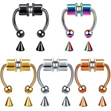 Clip On Fake Septum Nose Ring Hoop Stainless Steel Non Piercing Body Jewelry