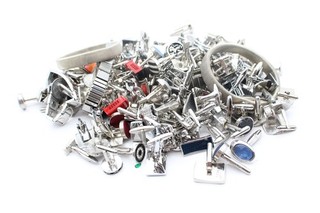 1kg Gents Accessories Bulk Unsorted Cufflinks Tie Slides Stone Set Silver Tone