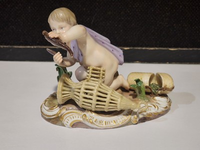 Antique Meissen THE ELEMENTS- WATER Boy with Fish c-98 Porcelain Figurine