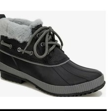 Jsport Mary Women 7M Black Grey Faux FurTrim Lace Up Ankle Duck Boots S1MRY07M