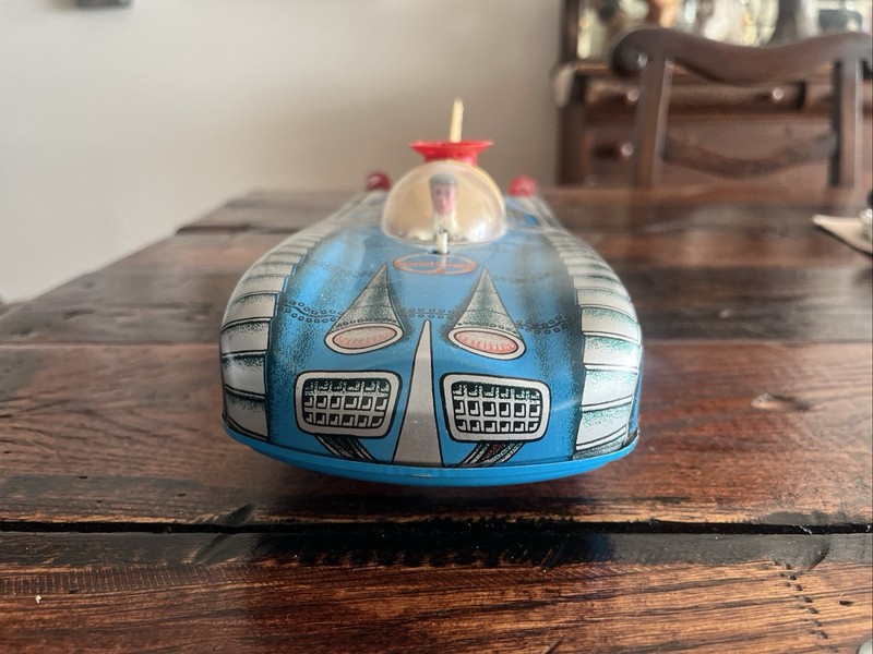 Vintage 1960 Tin Car toy Interkozmosz Space Rocket Works!
