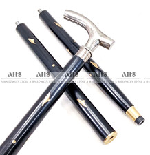 Derby Head Handle With Black Inlay 3-Fold Wooden Walking Stick Brass Handle Cane