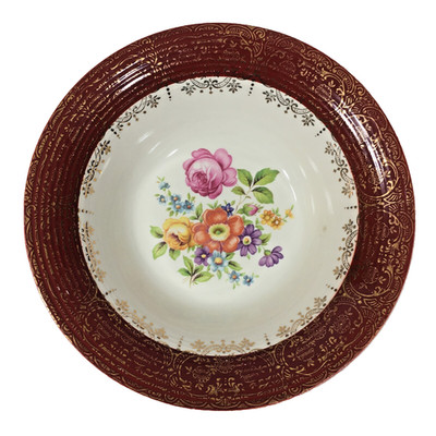 Triumph Meissen Rose Maroon Emperor 8.75'' Bowl 22-K Gold Limoges
