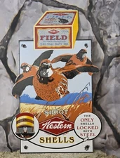 VINTAGE WESTERN AMMUNITION PORCELAIN SIGN SHOTGUN SHELLS GUN AMMO 12"×8".