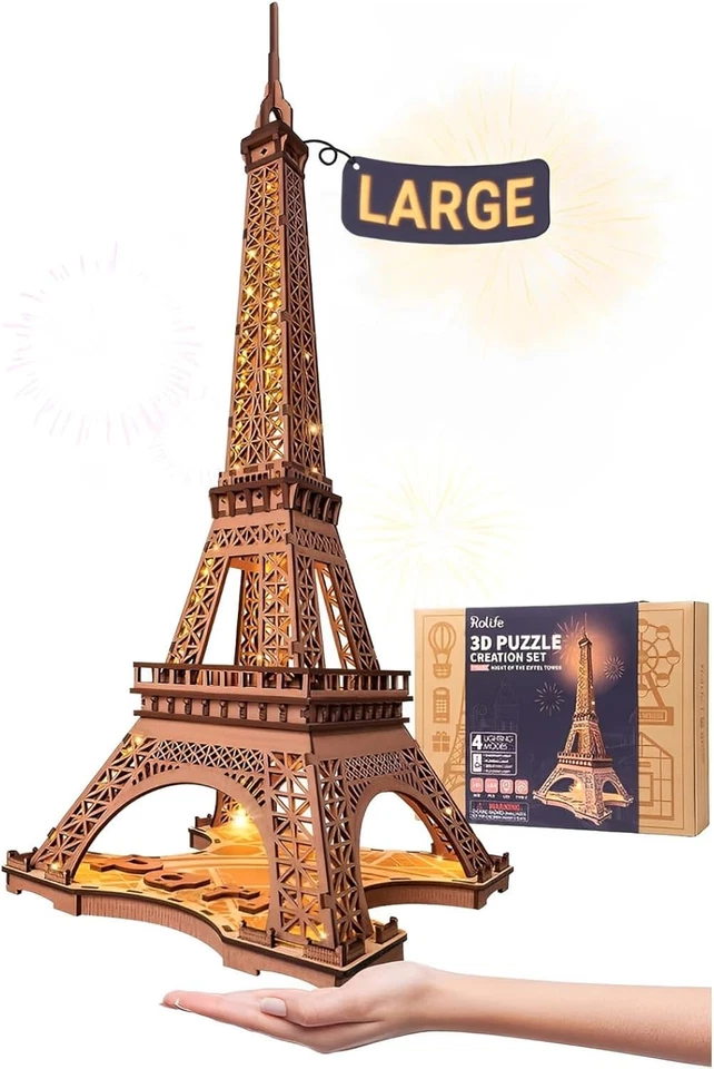 Torre Eiffel Con Kit Di Costruzione Modello Di Luce, Puzzle in Legno 3D - Parigi - Immagine 2 di 4
