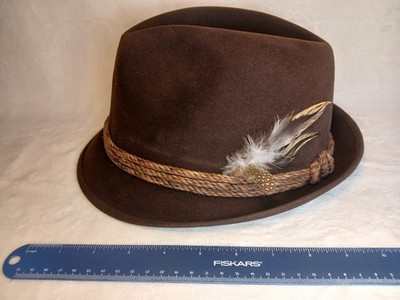 Vintage P.&C. Habig Brooks Brothers Brown Felt Fedora Feather Satin Leather
