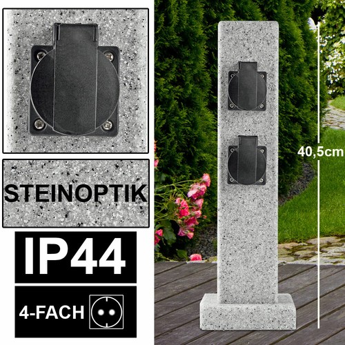 Außen Verteiler 4 Steck Dosen Stein Optik Säule Garten Strom