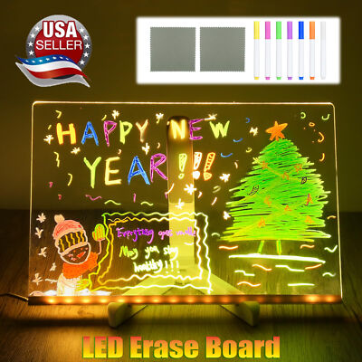 LED Note Board with Color Glowing Acrylic Markers Home Office Christmas DIY