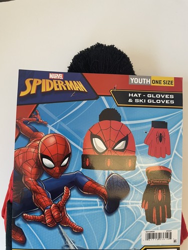 Big kids spiderman 3pcs hat and ski glove set - Picture 3 of 3