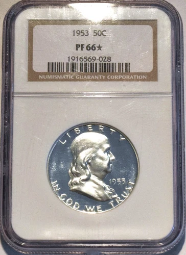 1953 50C NGC PF 66* STAR PROOF Franklin Half Dollar, GEM+ Silver Type Coin