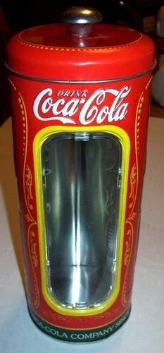 Vintage Coca Cola Collectible Tin Straw Dispenser 9" tall