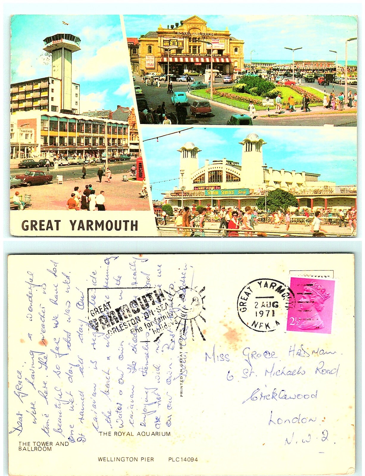 S03-6948, Multiple Views Great Yarmouth, Uk 1971 Postmarked, Postcard