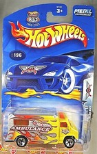 2003 Hot Wheels #196 Final Run 2/12 AMBULANCE Yellow-Silver w/Chrome 5 Spokes