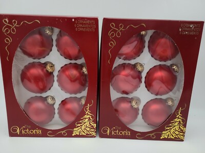12 Christmas Glass Ornaments Red Rauch Victoria Collection 2 Boxes 12 Balls USA