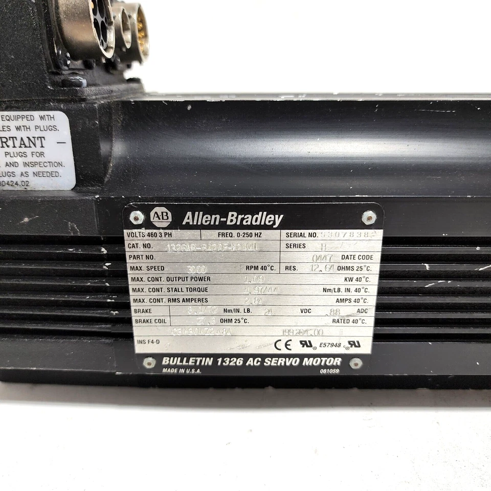 Allen-Bradley 1326AB-B420F-M2K4L Bulletin 1326 AC SERVO MOTOR Speed: 3000 . - Image 3 of 4