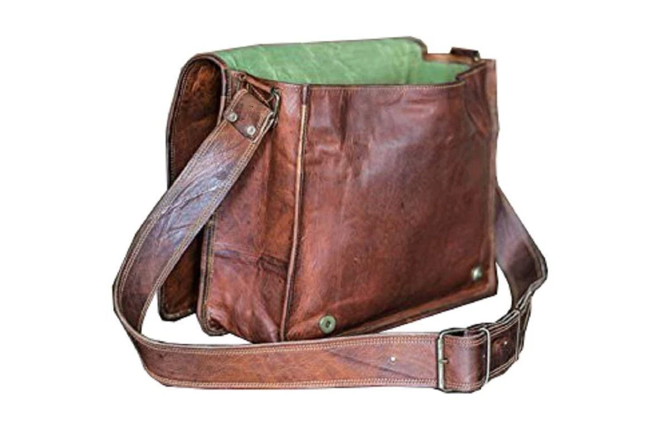 Borsa a tracolla da uomo in vera pelle 18" vintage per laptop messenger fatta... - Immagine 2 di 4