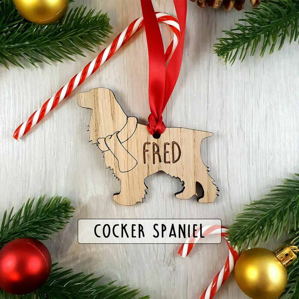 Personalised Dog Wooden Oak Decoration - Christmas Tree gift - Cocker Spaniel