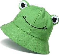 Cute Frog Bucket Hats Beach Fisherman Cap Summer Sun Protection for Green