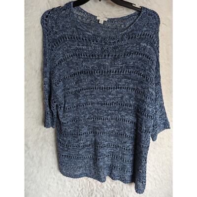 PureJill Nylon Open Knit Tunic Women's 1X Blue 3/4 Sleeve Lightweight Summer