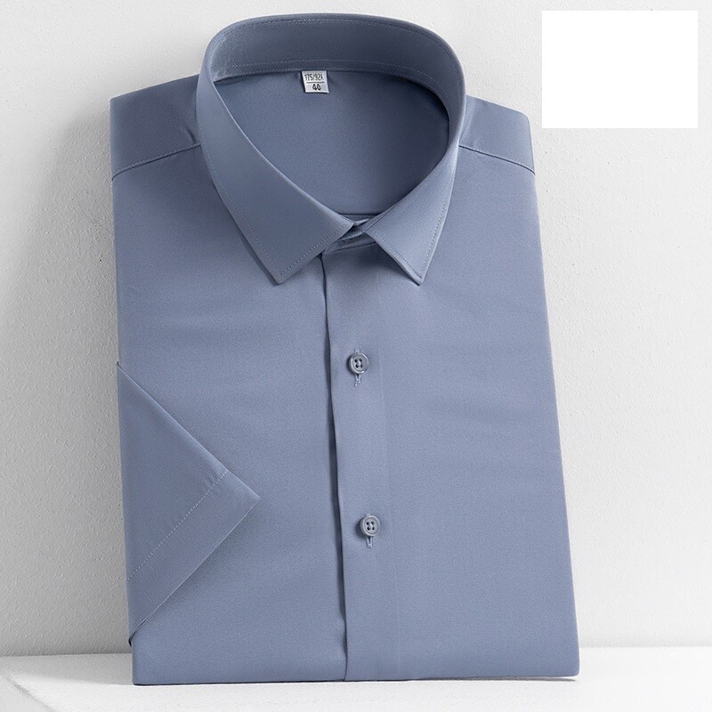 Mens Dress Shirts Short Sleeves Formal Business No Iron Elastic Casual  Shirts | eBay
