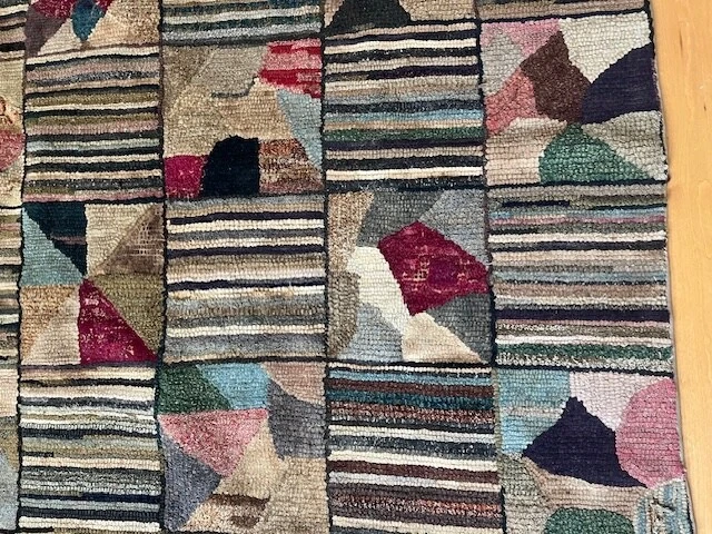 Antigua alfombra de lana geométrica americana alfombra enganchada 5'10" x 8'4" Foto 4 de 4