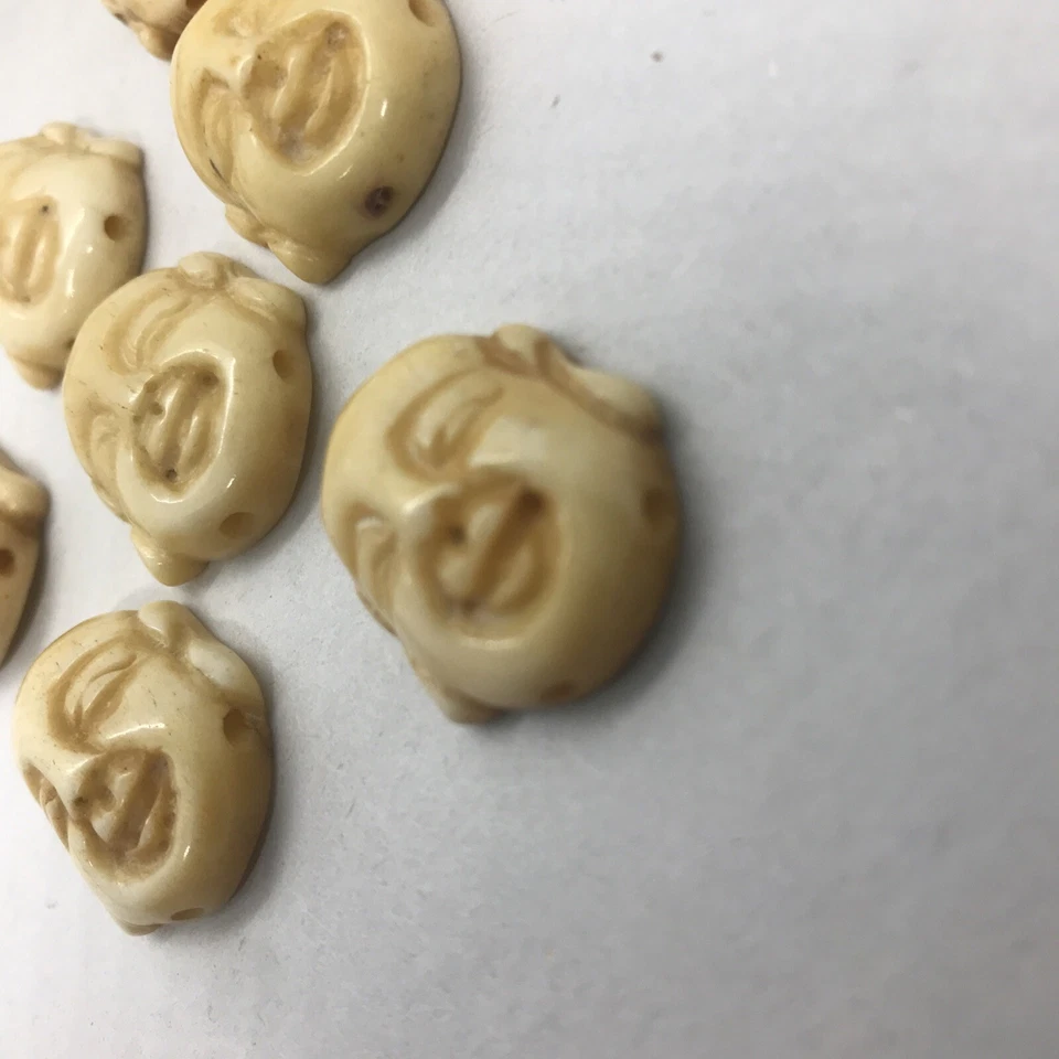 7 Piece Antique/Vintage Hand carved Chinese Laughing Budha Head Bracelet Links - Image 3 of 4